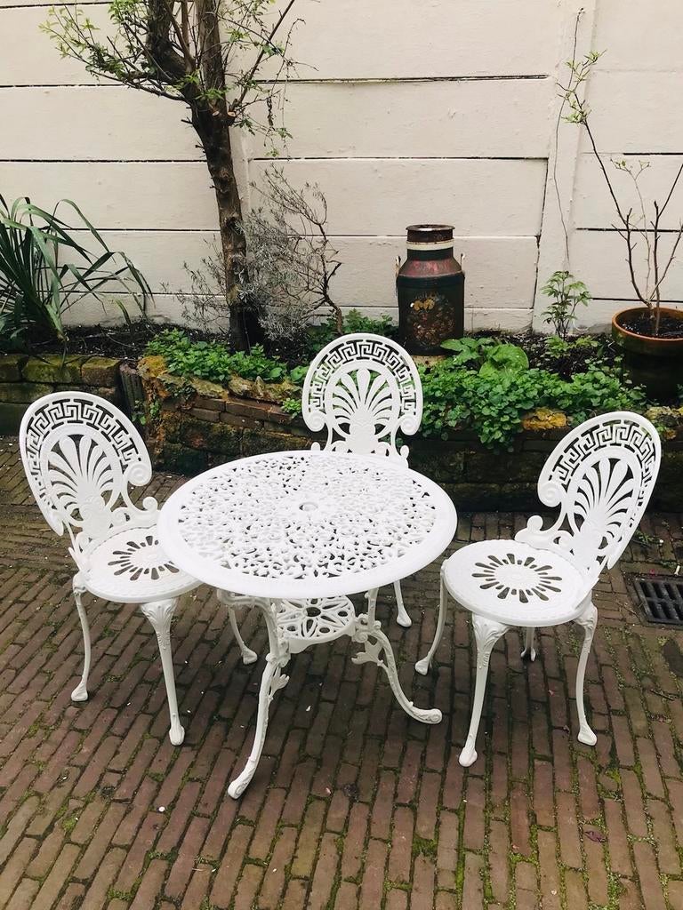 Brocante tuinset, Ophalen, 3 zitplaatsen, Aluminium, Zo goed als nieuw