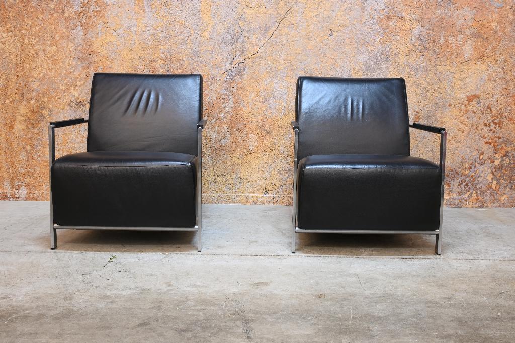 ZGANieuw 2 zwarte leren Harvink Alowa design fauteuils, Harvink, Harvink, 75 tot 100 cm, Ophalen of Verzenden