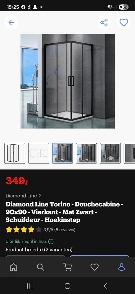 Douchecabine Diamond Line Torino 90x90 Mat Zwart, Ophalen, Gebruikt, Douche
