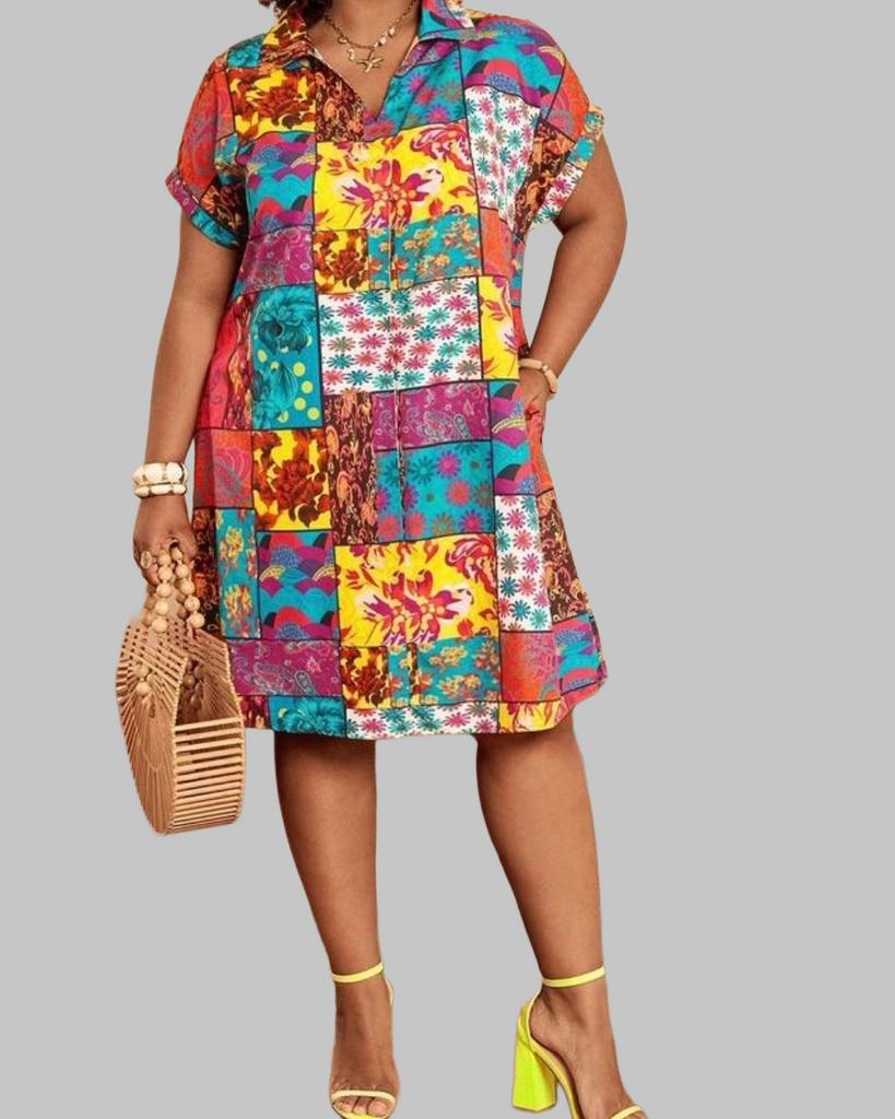 Kleurrijke Patchwork Jurk - Zomerse Tuniek (46-54), Verzenden, Nieuw, Overige kleuren, Jurk