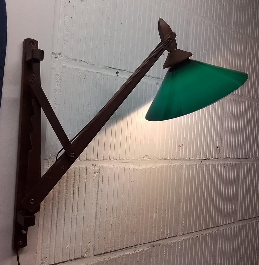 Vintage schaarlamp met groene glazen kap, Antiek en Kunst, Ophalen of Verzenden