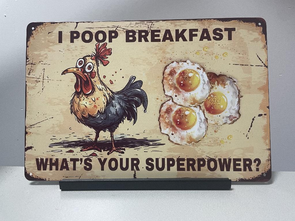 I poop breakfast metalen tekstbord (Old Look), Www.pand50.nl, Nieuw, Ophalen of Verzenden, Printer29BCoevorden