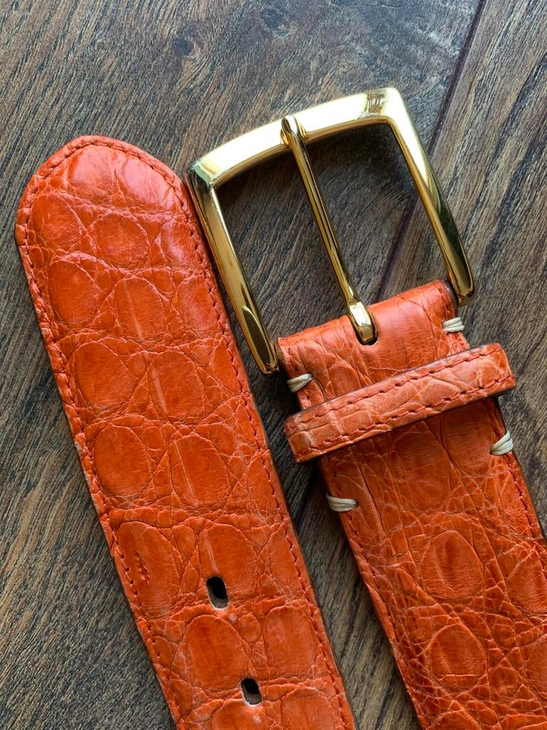 Fausto Colato krokodillen leren riem luxe messing gesp, Kleding | Dames, Riemen en Ceinturen, Overige kleuren, Echt leder, Tailleriem