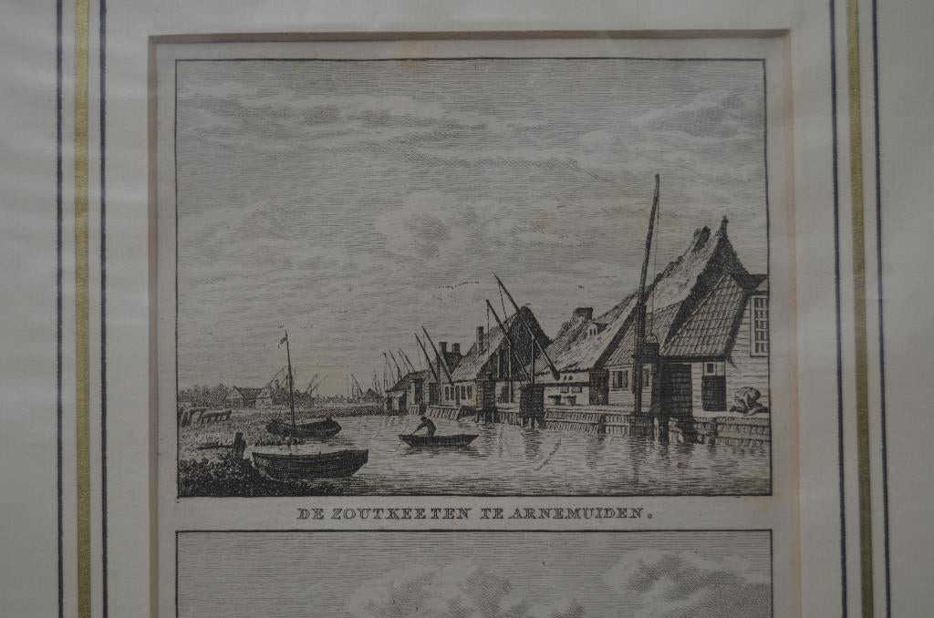 Klein dubbeletsje Arnemuiden/Westkapelle, Antiek en Kunst, Ophalen of Verzenden, Stadsgezicht, Ets, 1700 - 1799