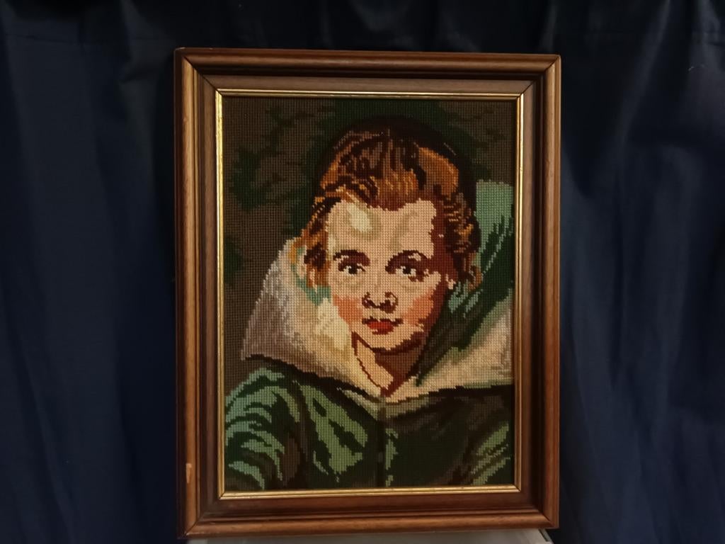 Klassiek geborduurd schilderij: Portret van een kind, Antiek en Kunst, Kunst | Schilderijen | Klassiek, Ophalen of Verzenden