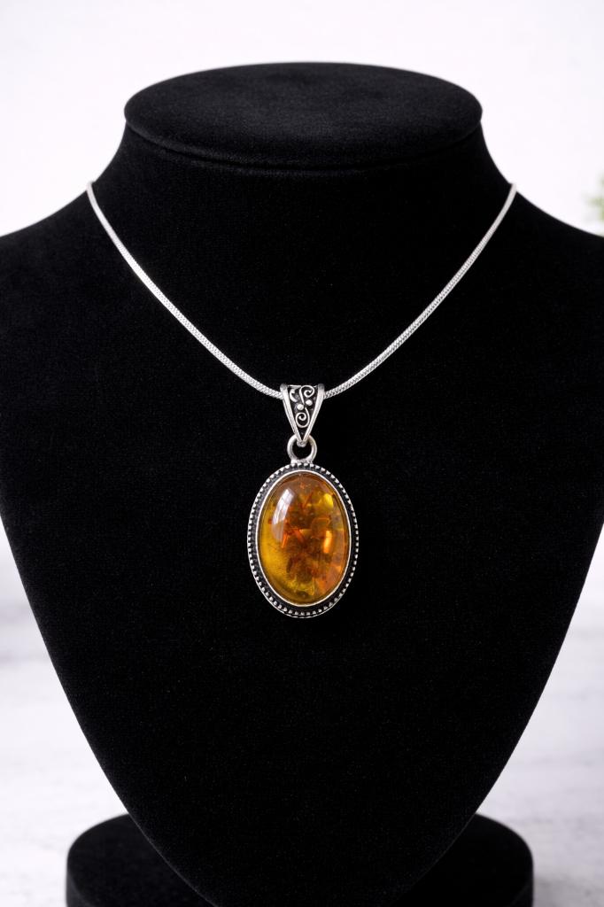 Schitterende barnsteen ketting hanger kettinghanger, Nieuw, Oranje, Ophalen of Verzenden, Steen of Mineraal