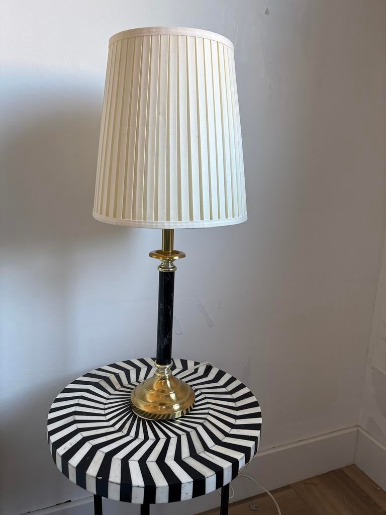 Vintage Tafelampje met Plissé Kap, Ophalen, Gebruikt, Vintage, Metaal