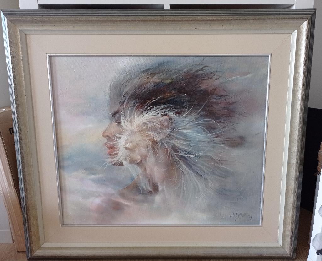 Mooi Willem Haenraets schilderij vrouw en paard 50 x 60, Ophalen