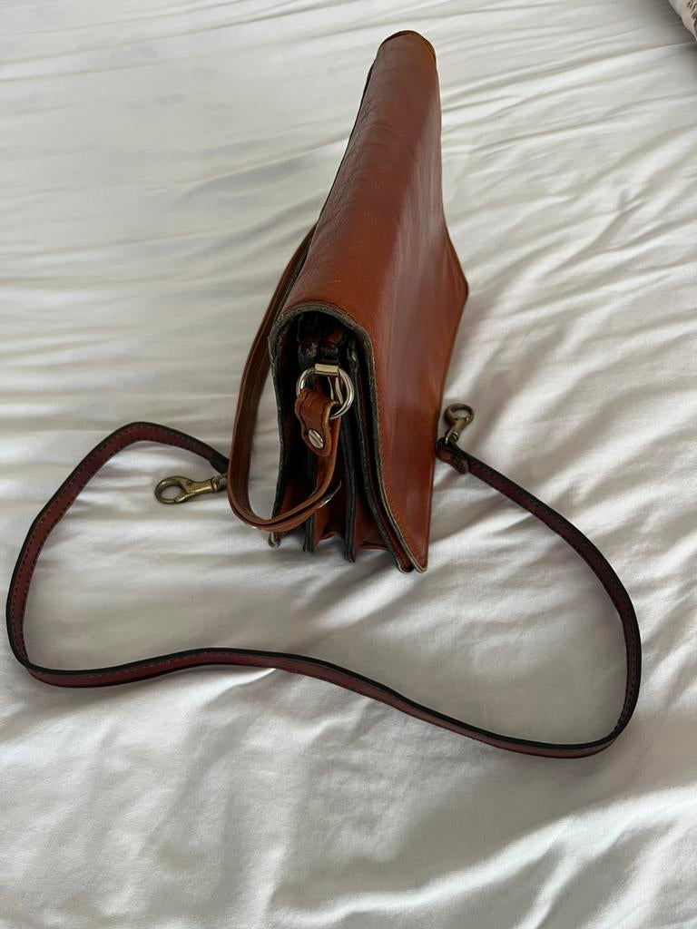 Zakelijke leren schoudertas, Sieraden, Tassen en Uiterlijk, Ophalen, Zo goed als nieuw, Bruin, Leer