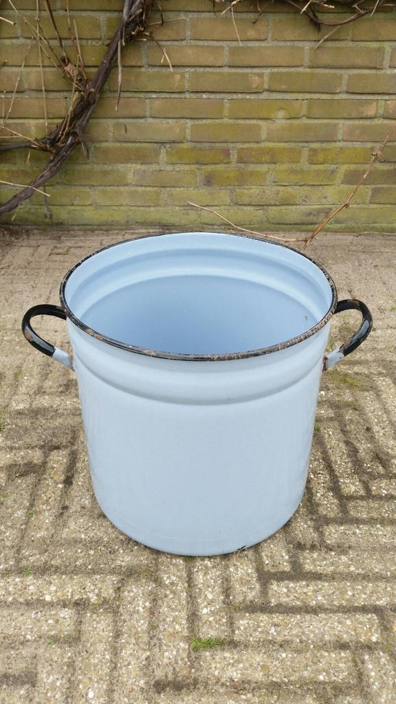 Vintage weckketel grijs emaille 36 cm, Gebruikt, Minder dan 60 cm, Rond, Ophalen of Verzenden