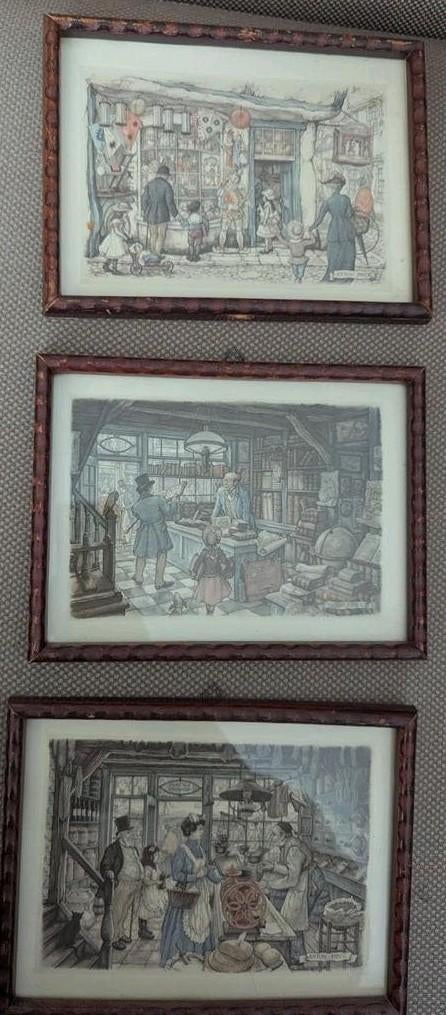 3 Prenten in lijst (Anton Pieck) Totaal €45, Ophalen