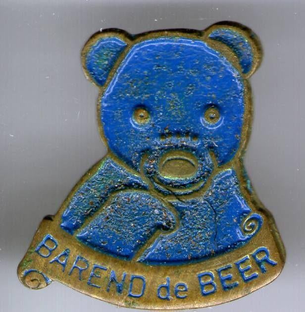 Barend de Beer blauw op koper strip speldjes( R_032 ), Verzamelen, Verzenden, Zo goed als nieuw, Figuurtje, Speldje of Pin