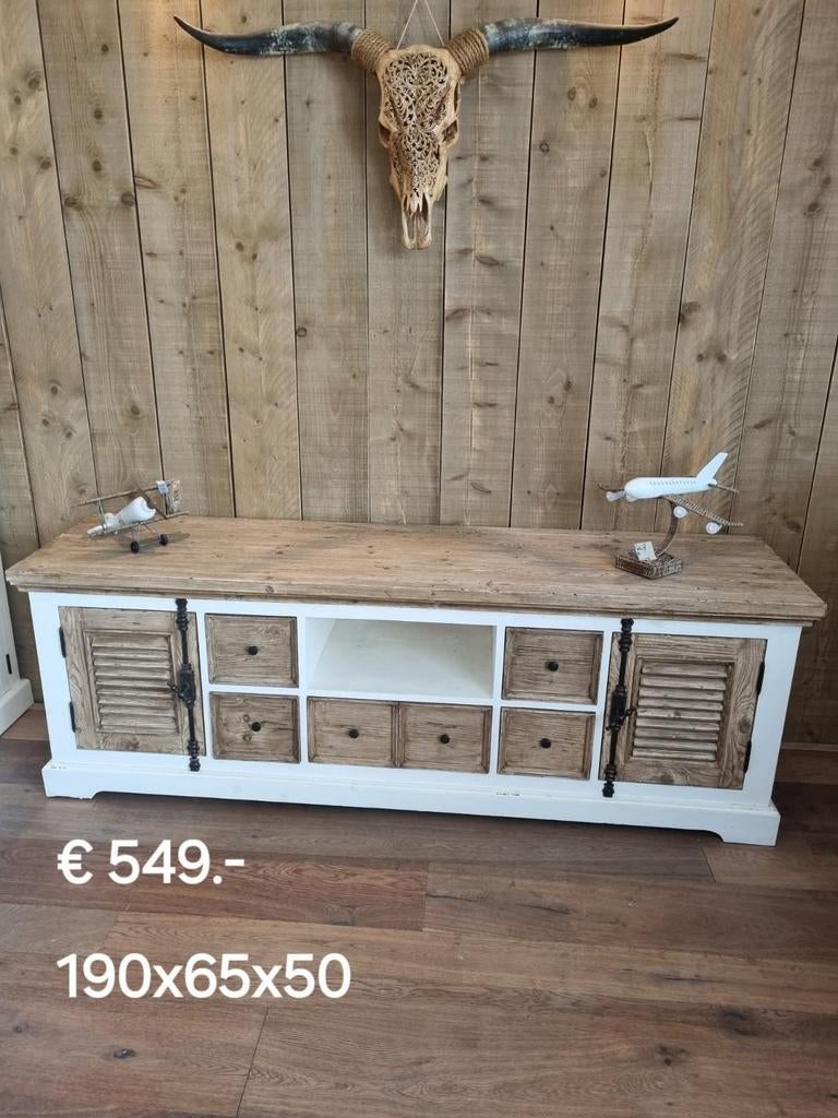 Landelijk Brocant TV meubel Amanda € 549.-, Ophalen of Verzenden, Zo goed als nieuw, 25 tot 50 cm, 150 tot 200 cm