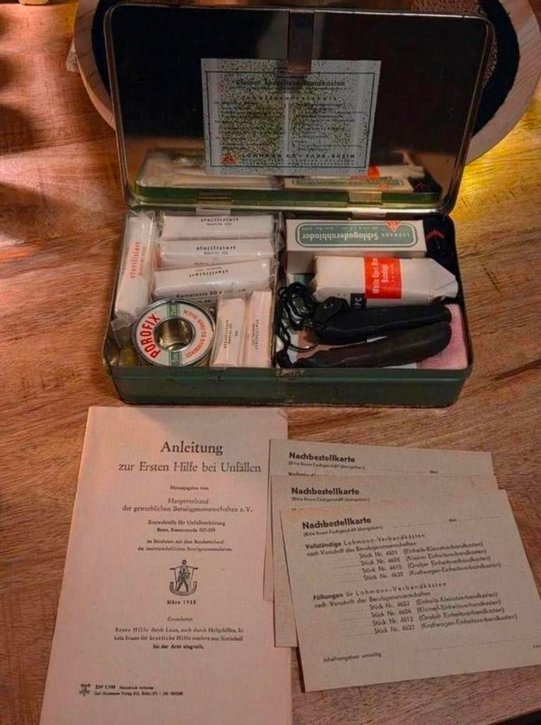 Vintage De Lohmann Auto EHBO-kit Jaren 50-60 Compleet, Ophalen of Verzenden, Gebruikt