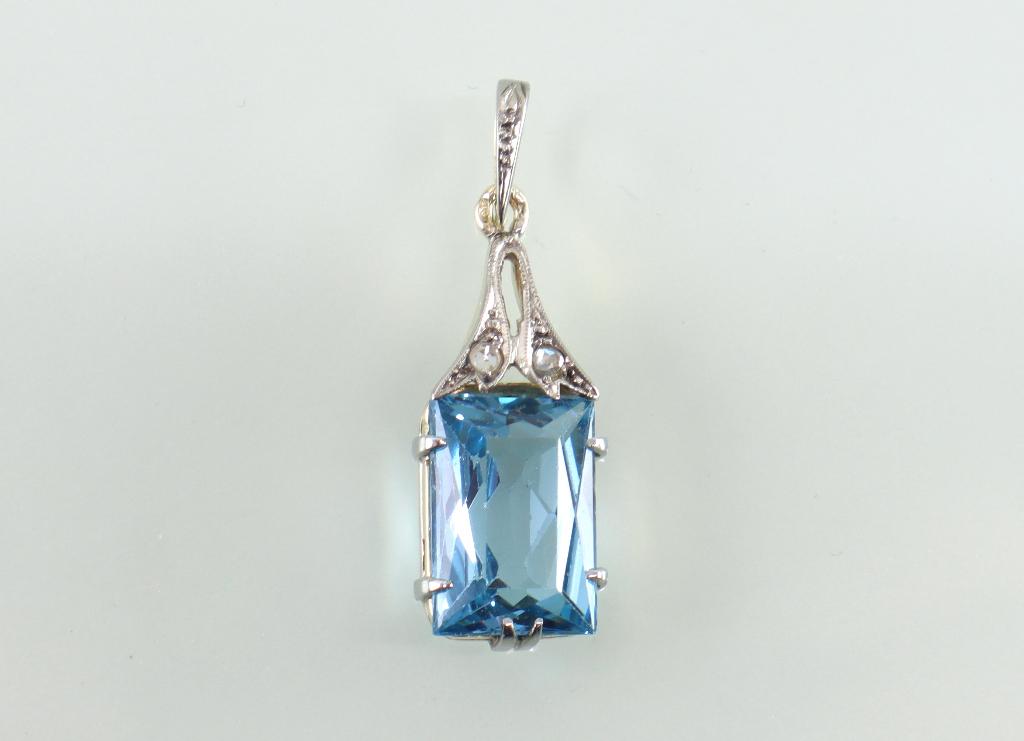 Vintage gouden hanger blauwe spinel, Ophalen of Verzenden, Goud, Hanger, Met edelsteen