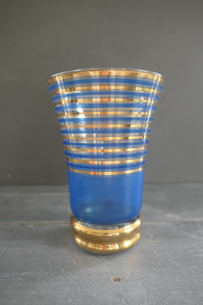 Art Deco vaas Booms glas blauw goud., Verzenden