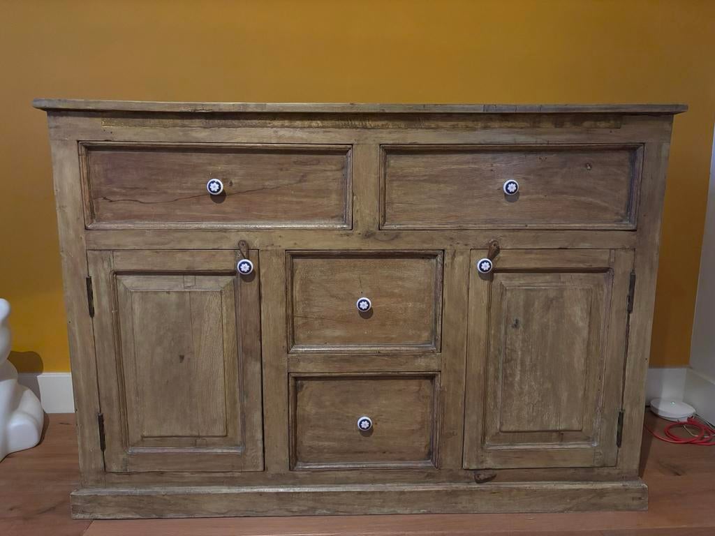 Vintage commode dressoir ladenkast meidenkast groen bruin, Ophalen, 100 tot 150 cm, Zo goed als nieuw, Met deur(en)