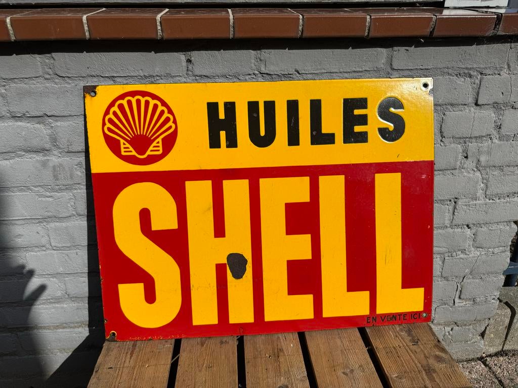 Vintage Shell Emaille Reclamebord - Huiles Shell, Ophalen of Verzenden