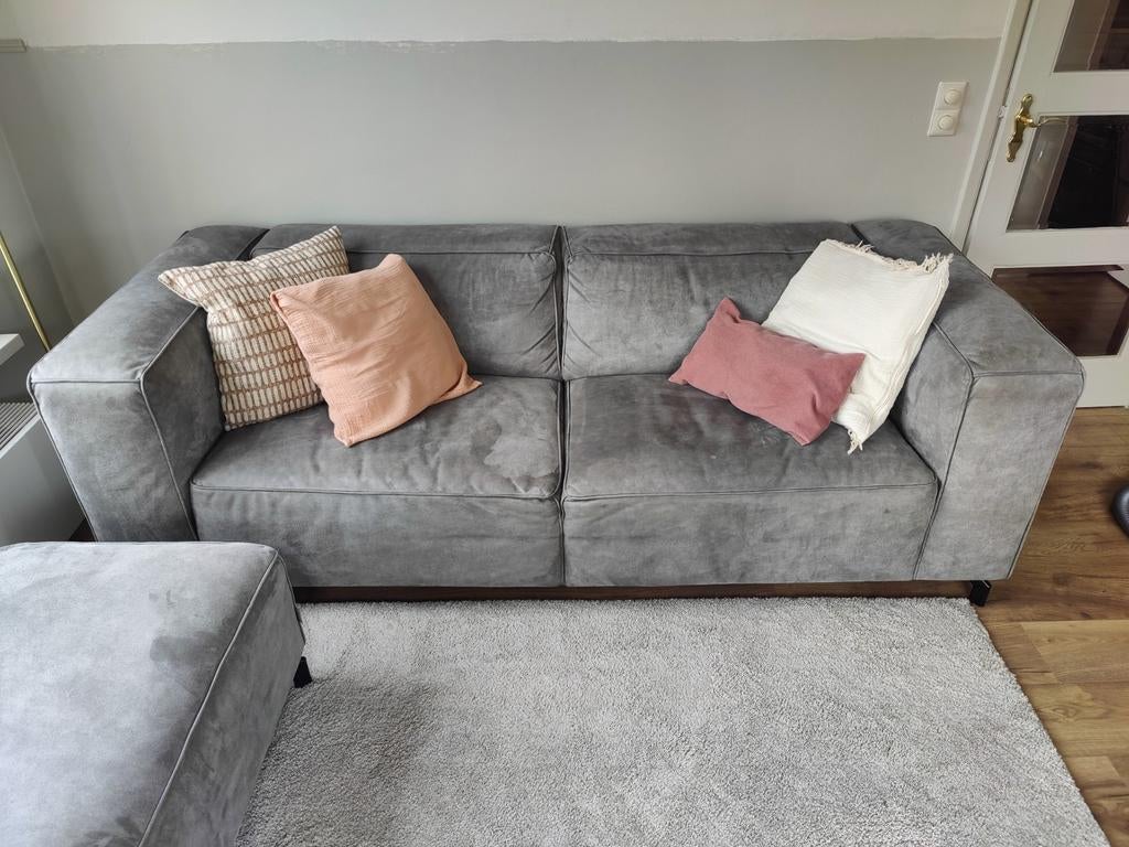 Goossens 3-zits bank Calvin + poef, Ophalen, 125 cm of meer, 125 cm of meer, Zo goed als nieuw