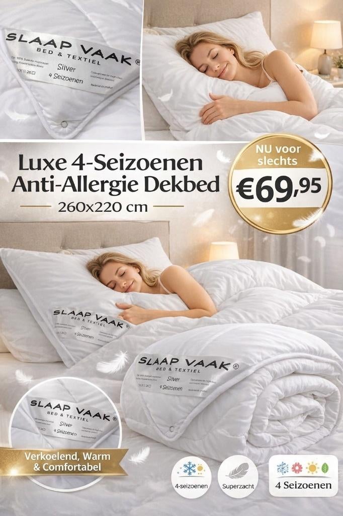 Luxe 4-Seizoenen Anti-Allergie Dekbed – 260x220 cm - Nieuw, Ophalen, Wit, Deken of Dekbed, Nieuw