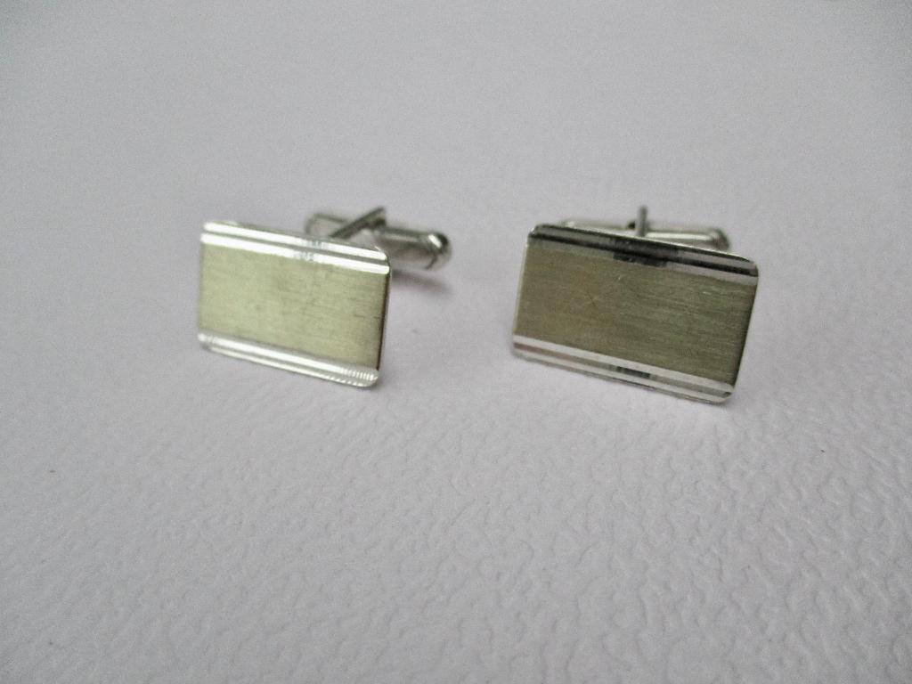 Zilveren oude vergulde rechthoek manchetknopen 925 zilver ZI, Sieraden, Tassen en Uiterlijk, Antieke sieraden, Verzenden, Zilver