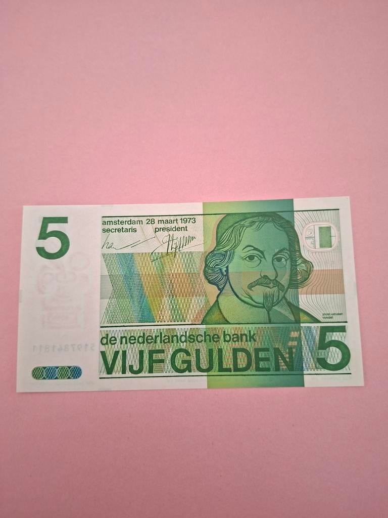 5 gulden Vondel II uit 1973 in UNC, Postzegels en Munten, Bankbiljetten | Nederland, Ophalen of Verzenden, 5 gulden, Los biljet