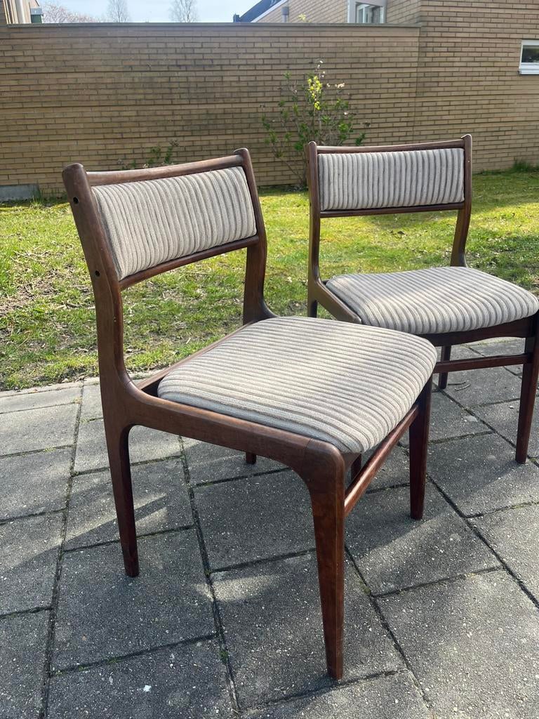 Midcentury vintage jaren ‘60/70 teakhouten stoelen deens, Gebruikt, Twee, Bruin, Stof