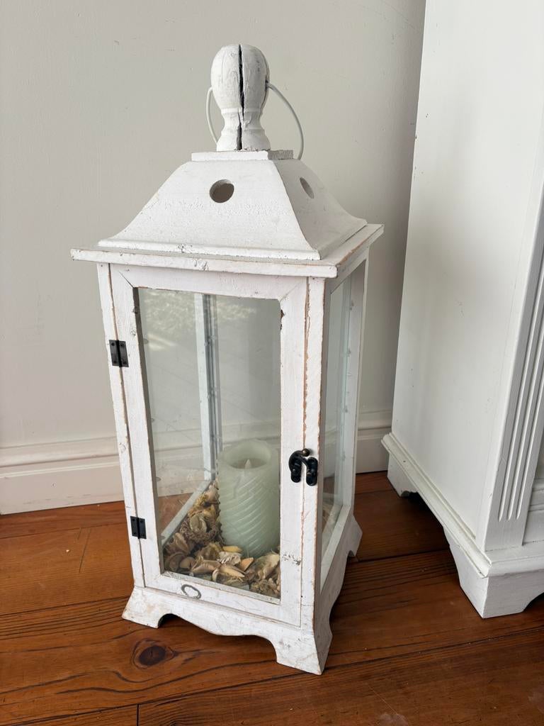 Grote houten lantaarn / windlicht wit, Ophalen, Gebruikt