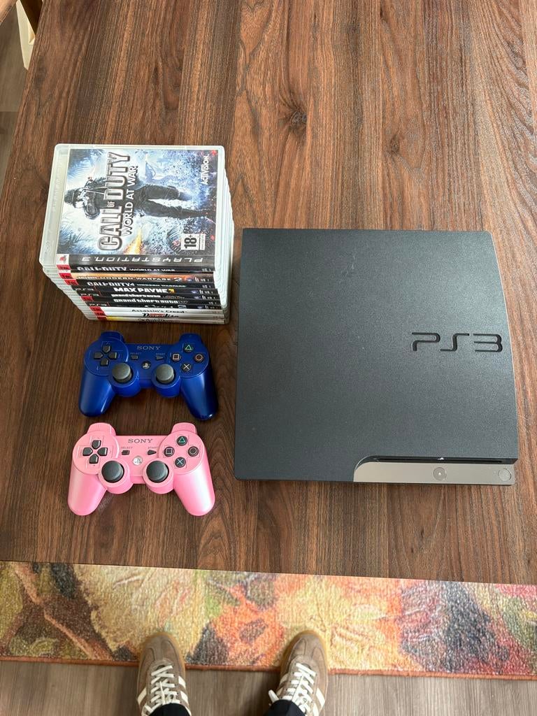 PlayStation 3 Slim 160GB + 2 Dualshock 3 en 10 Games, Spelcomputers en Games, Spelcomputers | Sony PlayStation 3, Ophalen, Met 2 controllers