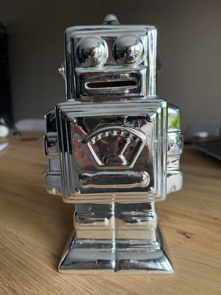 Zilveren Robot Spaarpot - Uniek Design, Ophalen of Verzenden, Gebruikt, Steen, Aardewerk of Keramiek, Overige thema's
