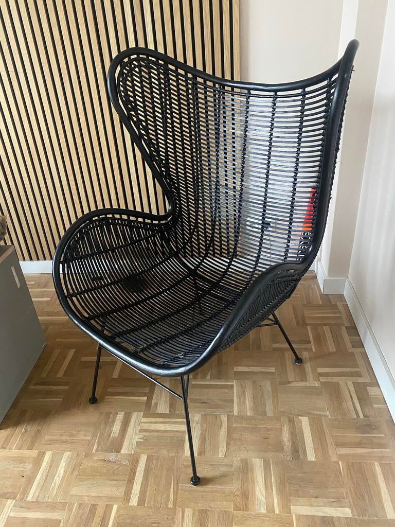 HK Living hkliving Egg Chair Zwart, Huis en Inrichting, Gebruikt, Zwart, Riet of Rotan, Ophalen of Verzenden