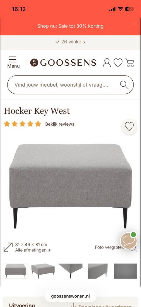 Licht Grijze Hocker van Goossens, Ophalen, Zo goed als nieuw