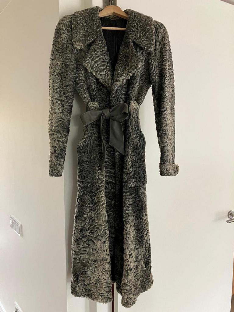 Vintage Astrakan Bontjas Fred van Wordragen, Ophalen of Verzenden, Gedragen, Maat 36 (S), Grijs