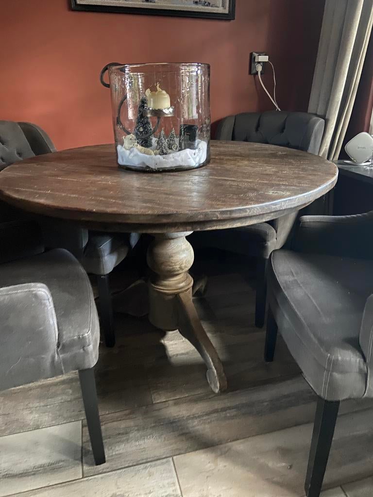 Ronde eettafel oud hout, Ophalen, Zo goed als nieuw, Rond, 100 tot 150 cm