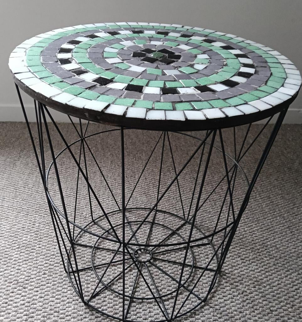 Mozaïek bijzettafel met metalen frame, Ophalen, Minder dan 45 cm, Minder dan 55 cm, Gebruikt