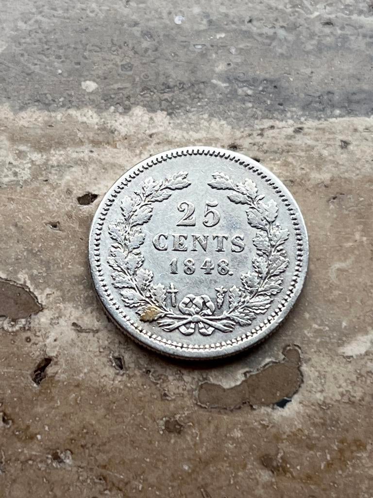 25 cent 1848 Willem II, mooie kwaliteit, Postzegels en Munten, Munten | Nederland, Zilver, 25 cent, Ophalen of Verzenden, Losse munt
