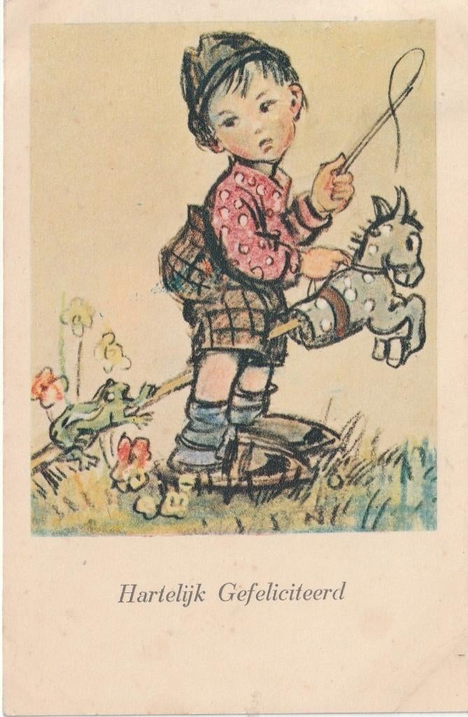 JONGEN STOKPAARD UIT 1942 ZEER MOOIE OUDE KAART KK500, Verzamelen, Verzenden, 1940 tot 1960, Gelopen, Kinderen