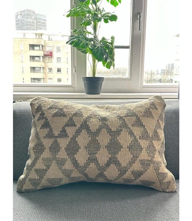 Unieke Kelim Kussen met Vulling - 60x45 cm, Ophalen of Verzenden, Nieuw, Beige, Rechthoekig