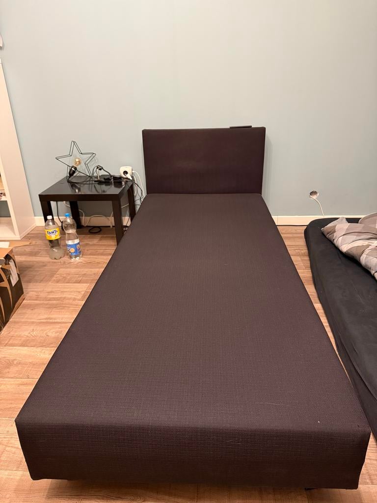 Boxspring 90x210 cm (zonder matras), Huis en Inrichting, Slaapkamer | Bedden, Gebruikt, Eenpersoons, 90 cm, 210 cm, Stof, Zwart