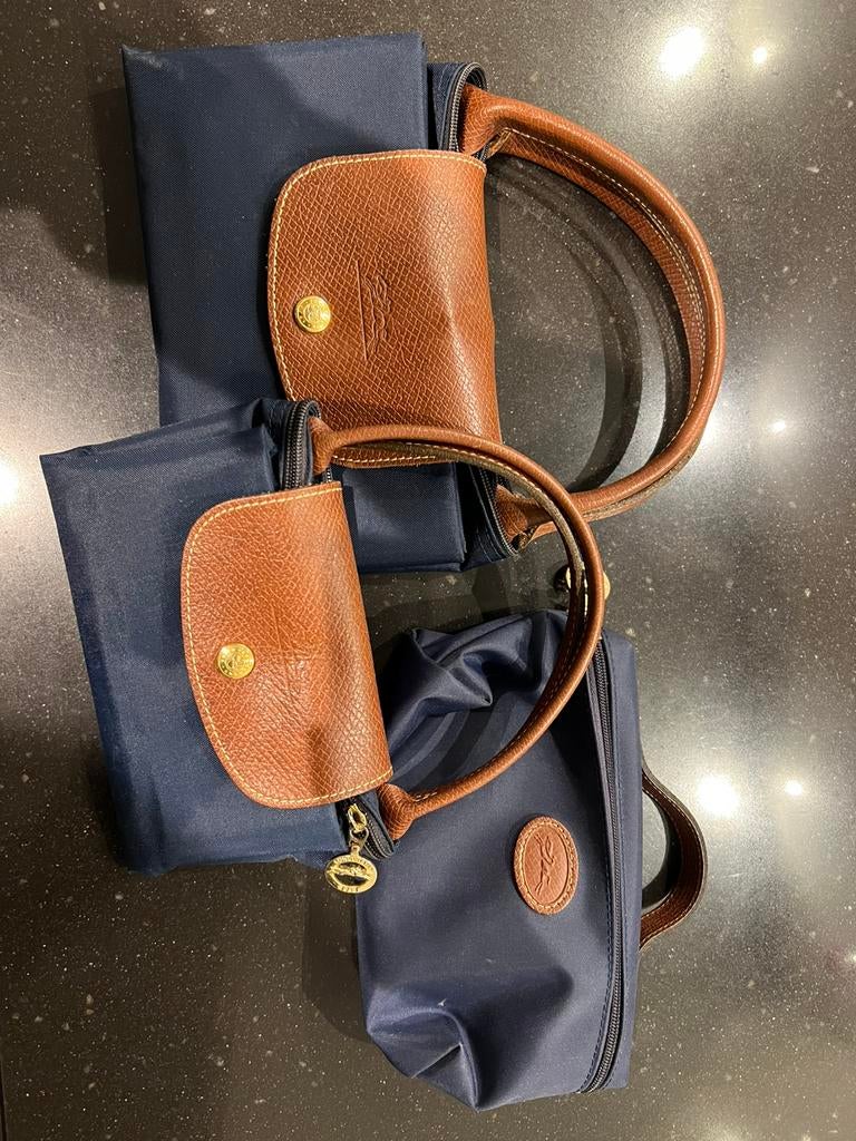 Beroemde Longchamp set van drie le Pliage!, Ophalen of Verzenden, Gebruikt, Blauw