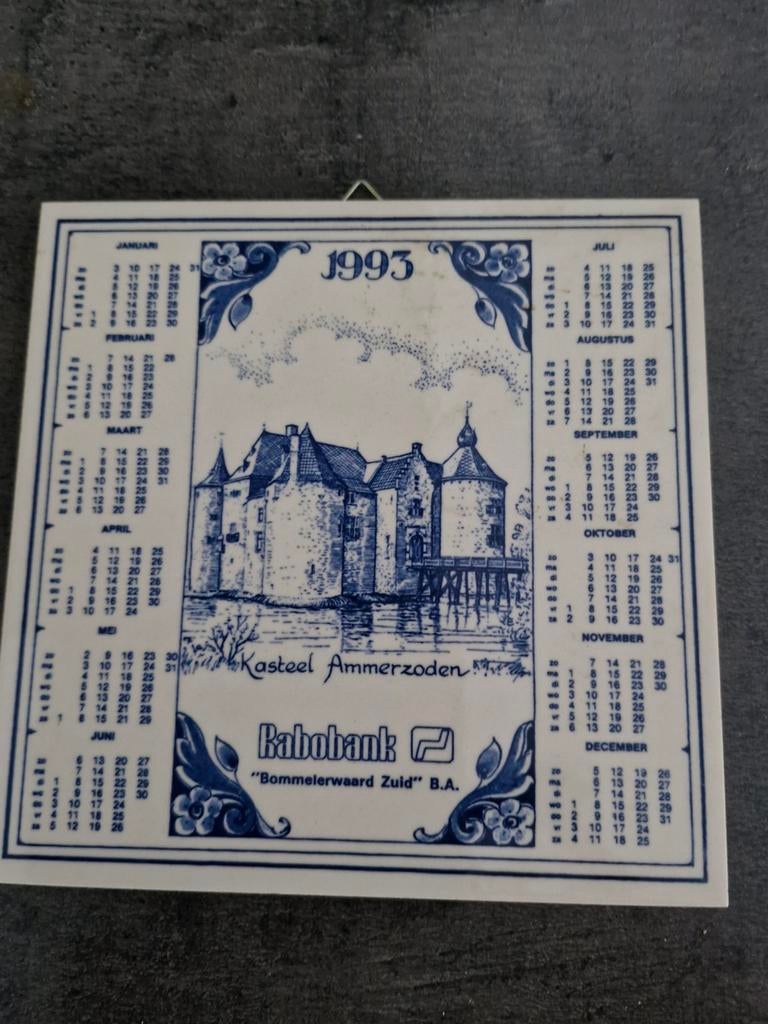 Delfts blauwe kalender tegel 1993 Kasteel Ammerzoden, Ophalen of Verzenden