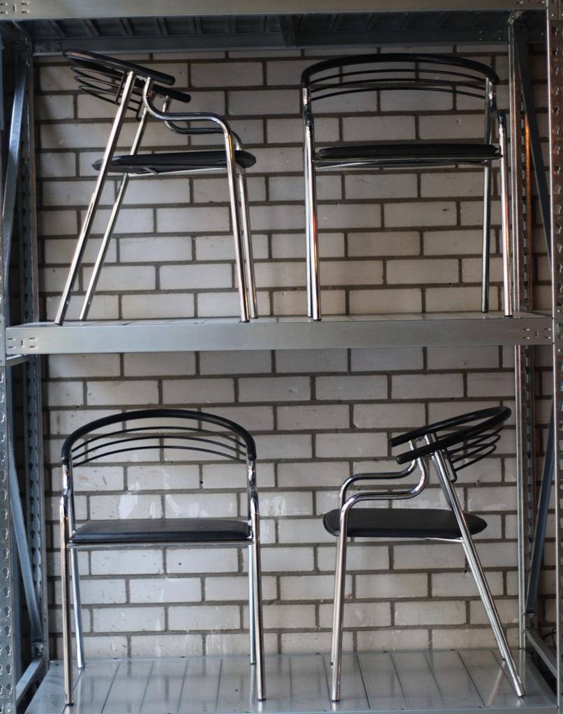 Vintage chroom buisframe leren stoelen, Huis en Inrichting, Stoelen, Ophalen, Zo goed als nieuw, Zwart, Vier