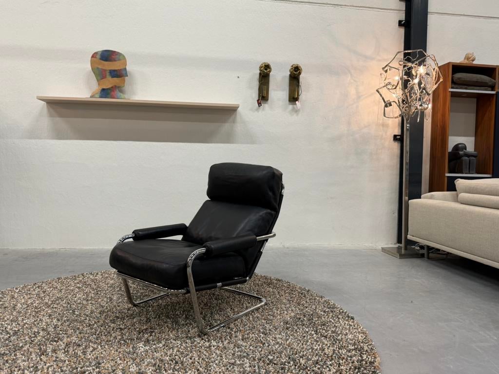 Gelderland meneer Oberman 601 Fauteuil zwart leer Stoel, Huis en Inrichting, Fauteuils, Gelderland, 50 tot 75 cm, Leer, 75 tot 100 cm