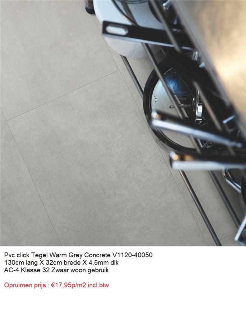Pvc click Tegel Warm Grey Beton 130cm X 32cm €17,95p/m2, Huis en Inrichting, Stoffering | Vloerbedekking, Nieuw, Laminaat, Grijs