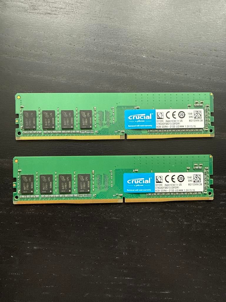 16GB (2x8GB) Crucial DDR4 RAM Geheugen, Computers en Software, RAM geheugen, DDR4, Ophalen of Verzenden, Zo goed als nieuw, Desktop