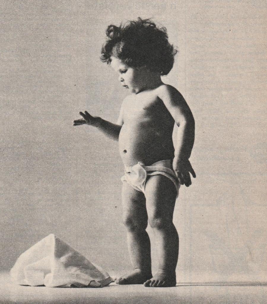 retro reclame 1963 Teddy baby luiers jongetje is veel droger, Verzenden, Overige typen