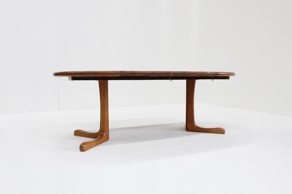 Vintage Deense ronde uitschuifbare tafel massief teak, Ophalen, Gebruikt, Vijf personen of meer, 100 tot 150 cm