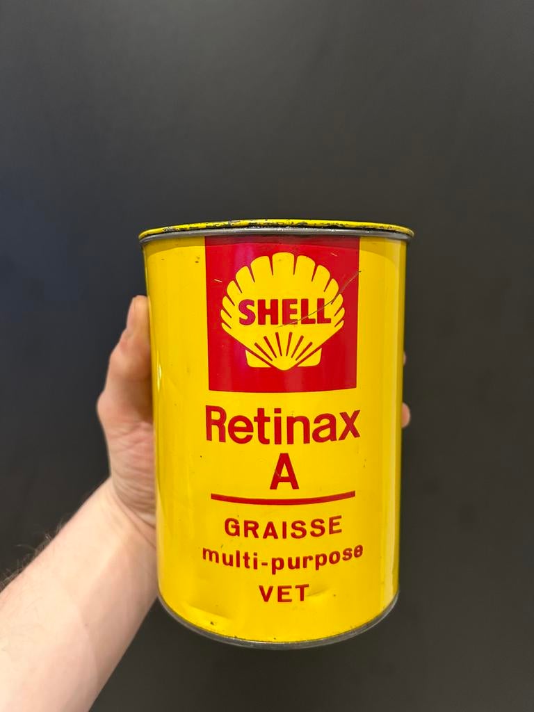 Olie blik olieblik oil can Shell retinax greases oud mancave, Ophalen of Verzenden, Zo goed als nieuw, Overige