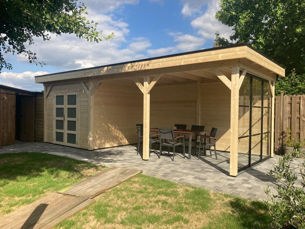 Tuinhuis Bosuil, 300 x 300 en luifel 400 cm, onbehandeld., Hobby en Vrije tijd, Overige Hobby en Vrije tijd, Nieuw, Verzenden