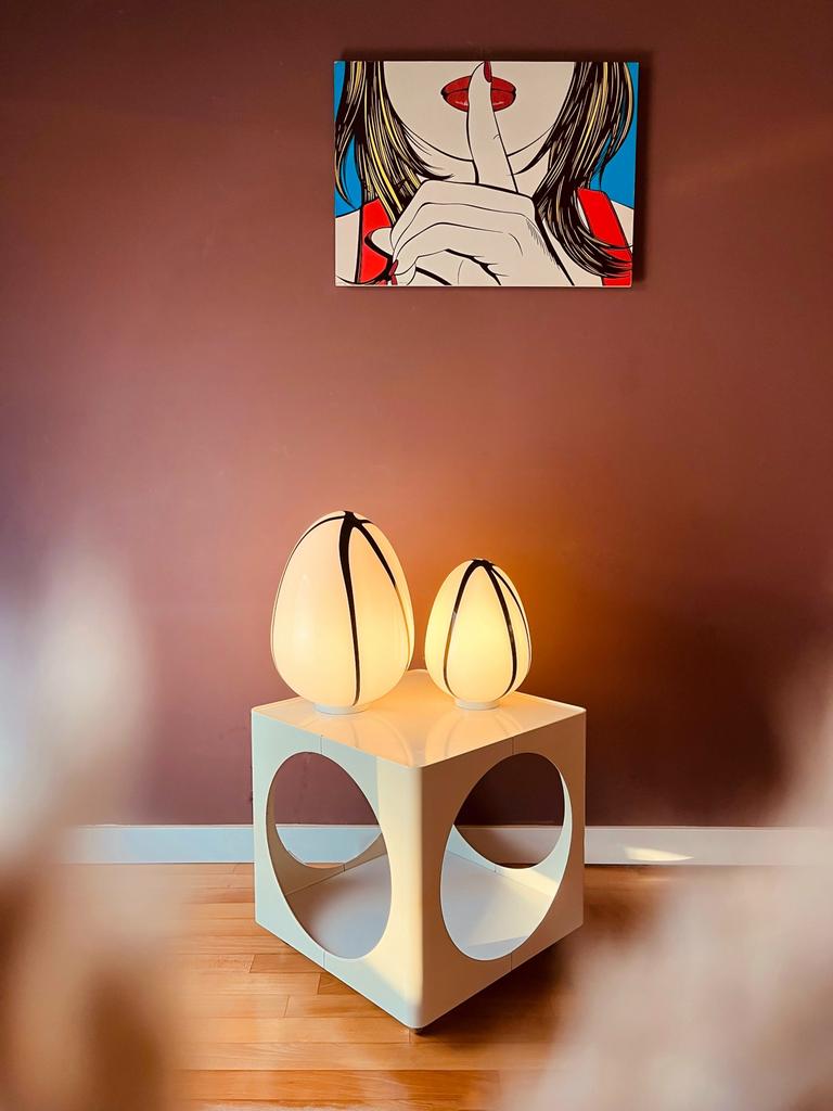 Set Italiaanse Murano “Zebra Egg” lampen, Ophalen of Verzenden